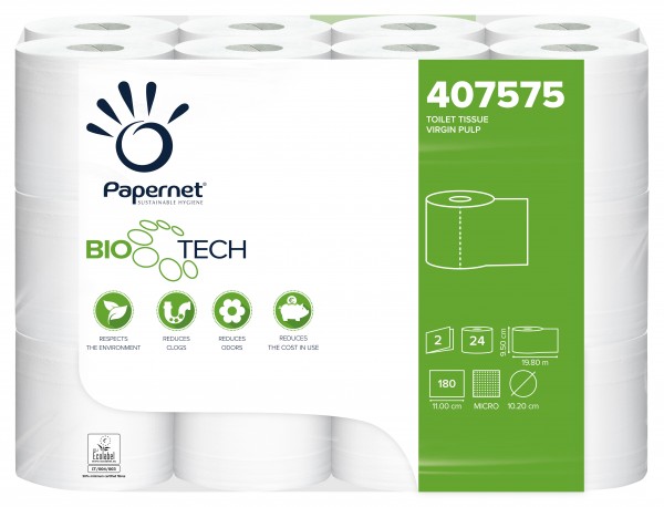 BIOTECH Toilettenpapier 2-lagig / 180 Blatt / 24 Rollen Recycling für Camping 407575